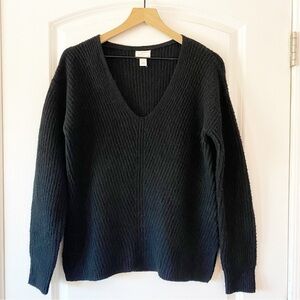 CASLON Black V-Neck Knit Cozy Sweater NWOT